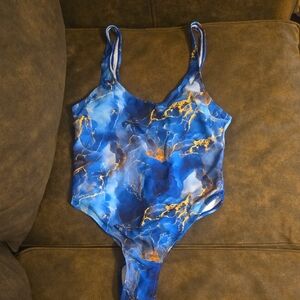 Blue and Gold Marble Swimsuit Size XL